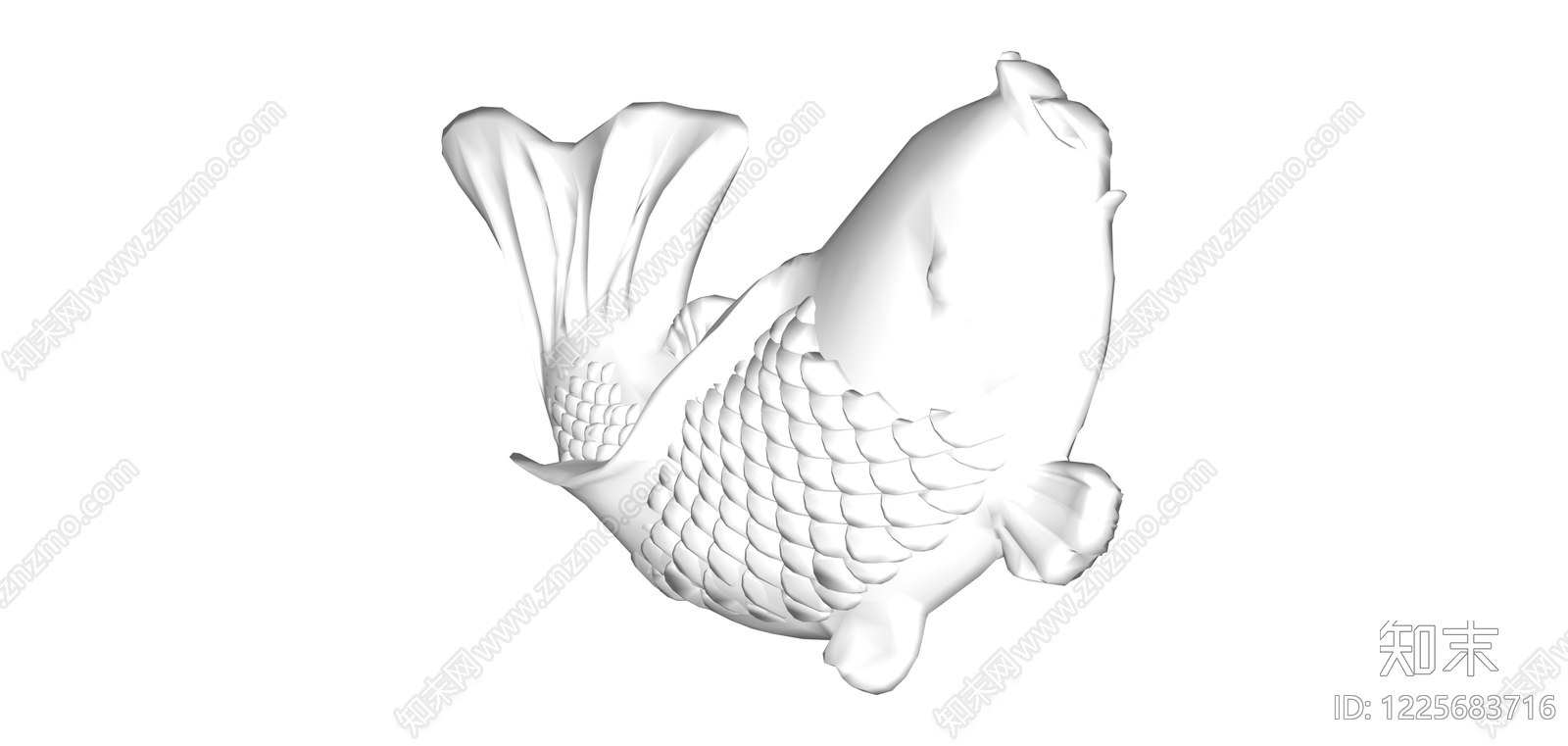白模锦鲤雕塑SU模型下载【ID:1225683716】