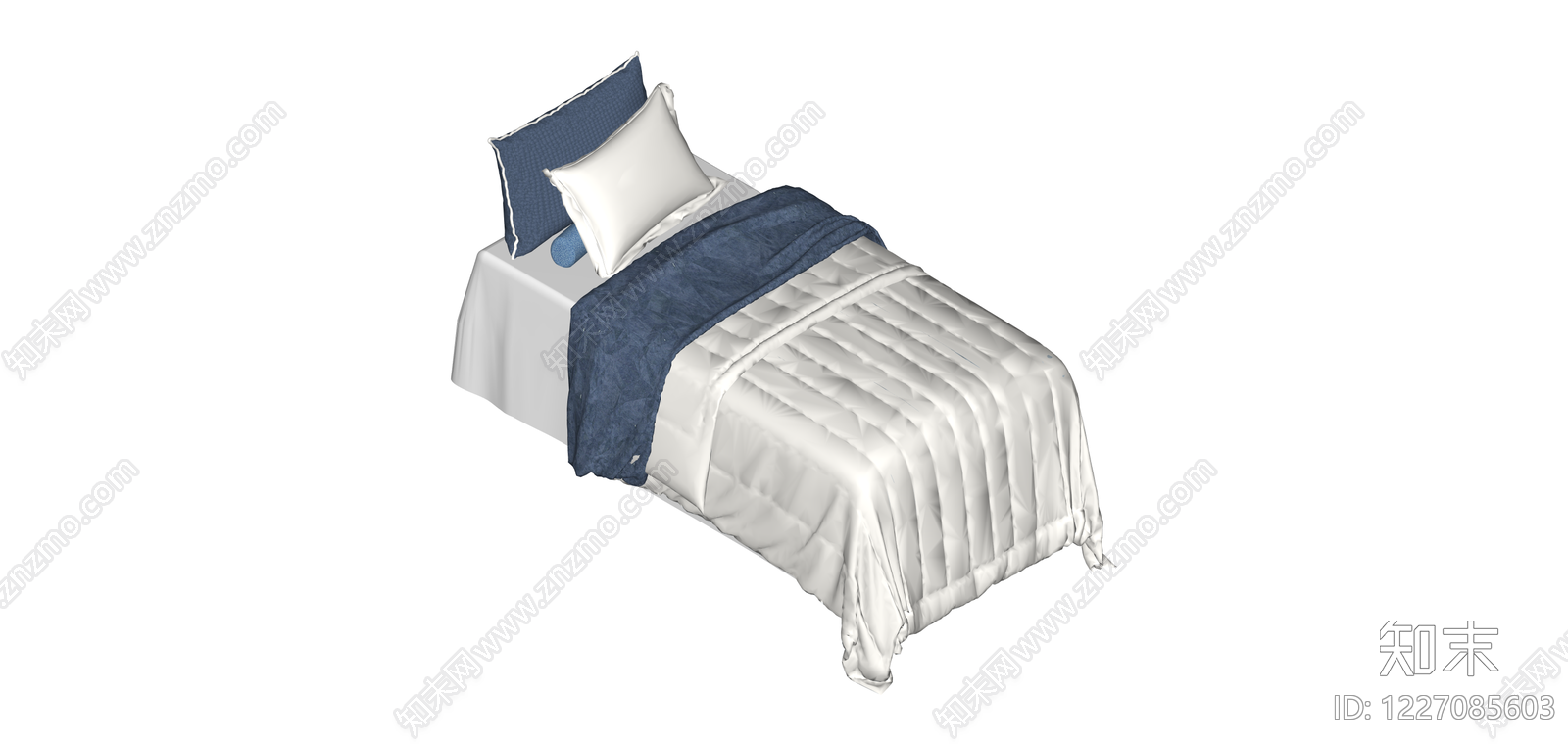 单人床配寝具SU模型下载【ID:1227085603】