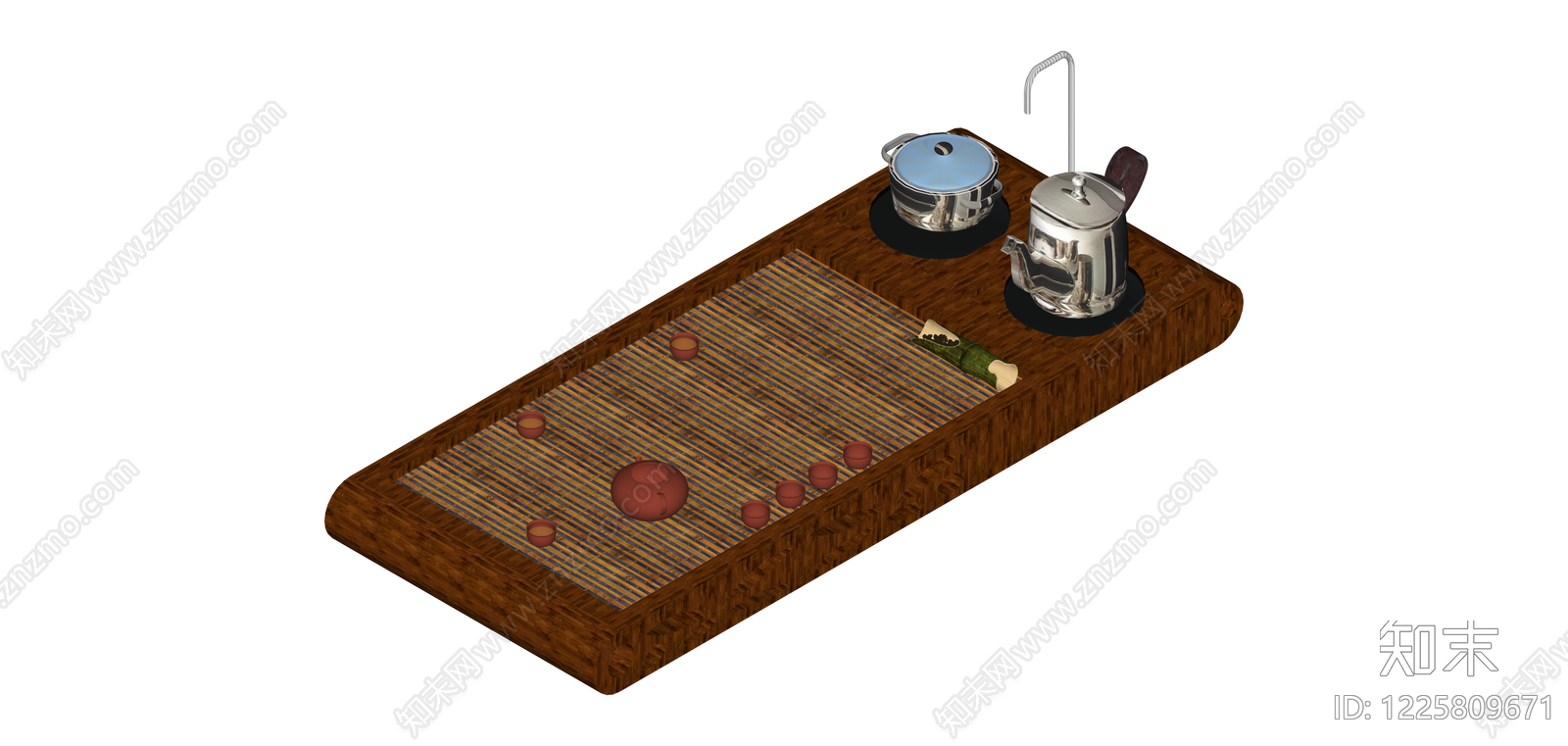 竹制茶盘茶具组合SU模型下载【ID:1225809671】