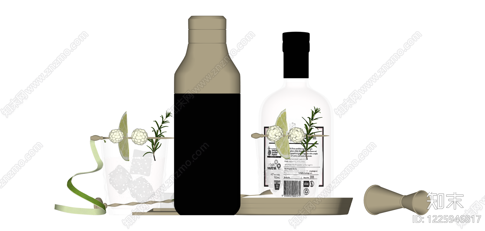 粉色金酒调酒套装SU模型下载【ID:1225946817】
