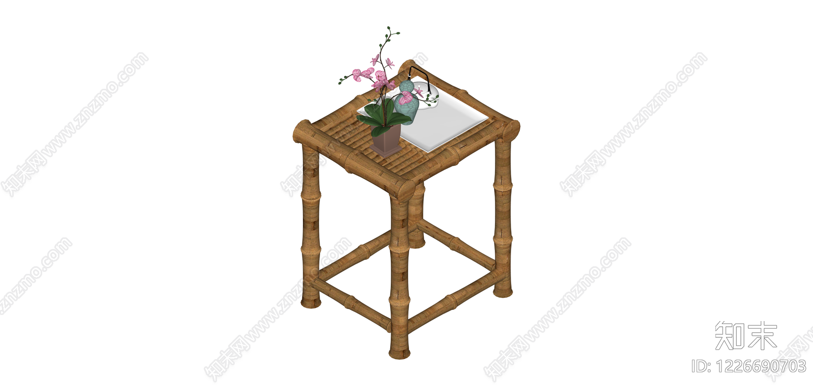 竹制花架茶盘组合SU模型下载【ID:1226690703】