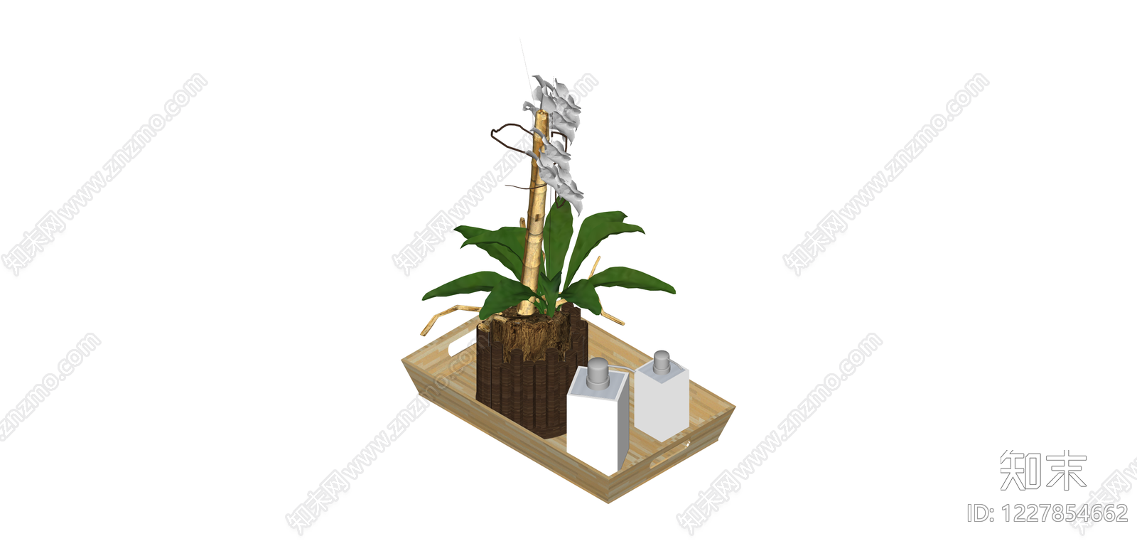 带托盘兰花盆栽组合SU模型下载【ID:1227854662】