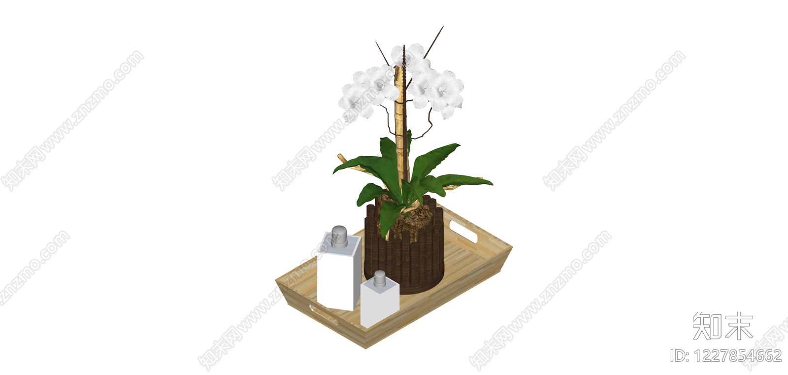 带托盘兰花盆栽组合SU模型下载【ID:1227854662】