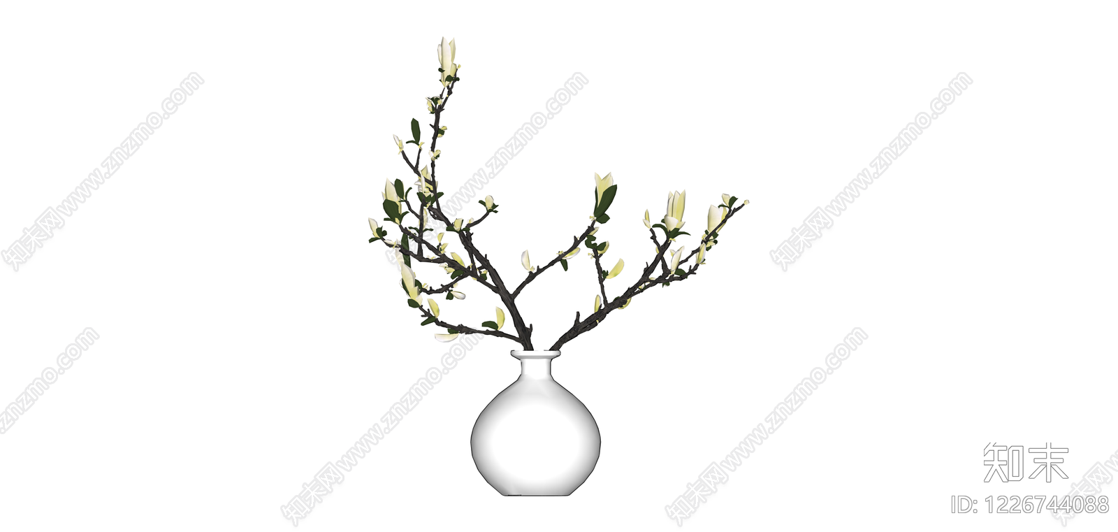 白色花瓶插玉兰花枝SU模型下载【ID:1226744088】