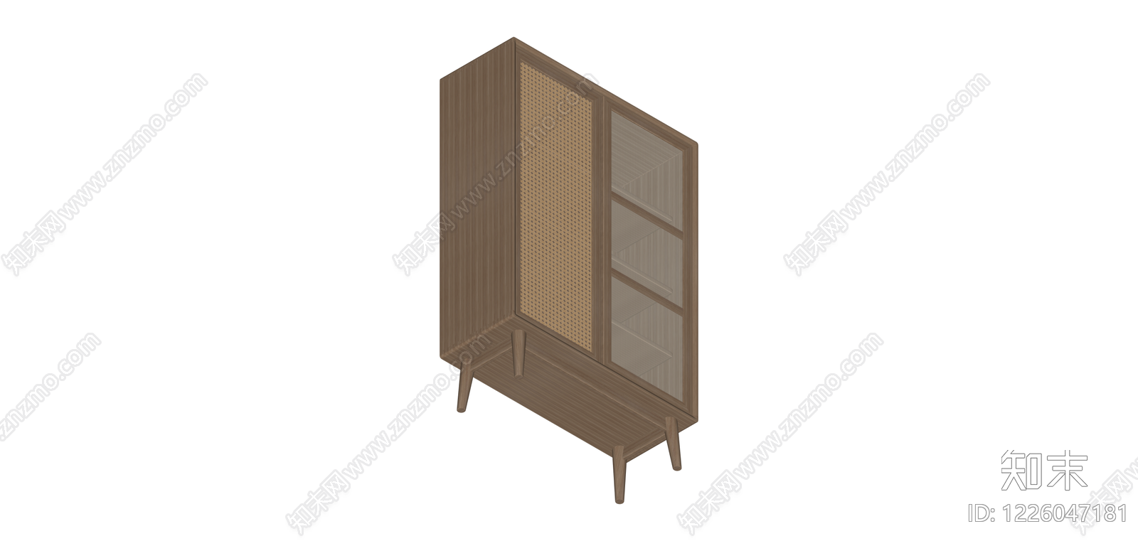 木质藤编玻璃展示柜SU模型下载【ID:1226047181】
