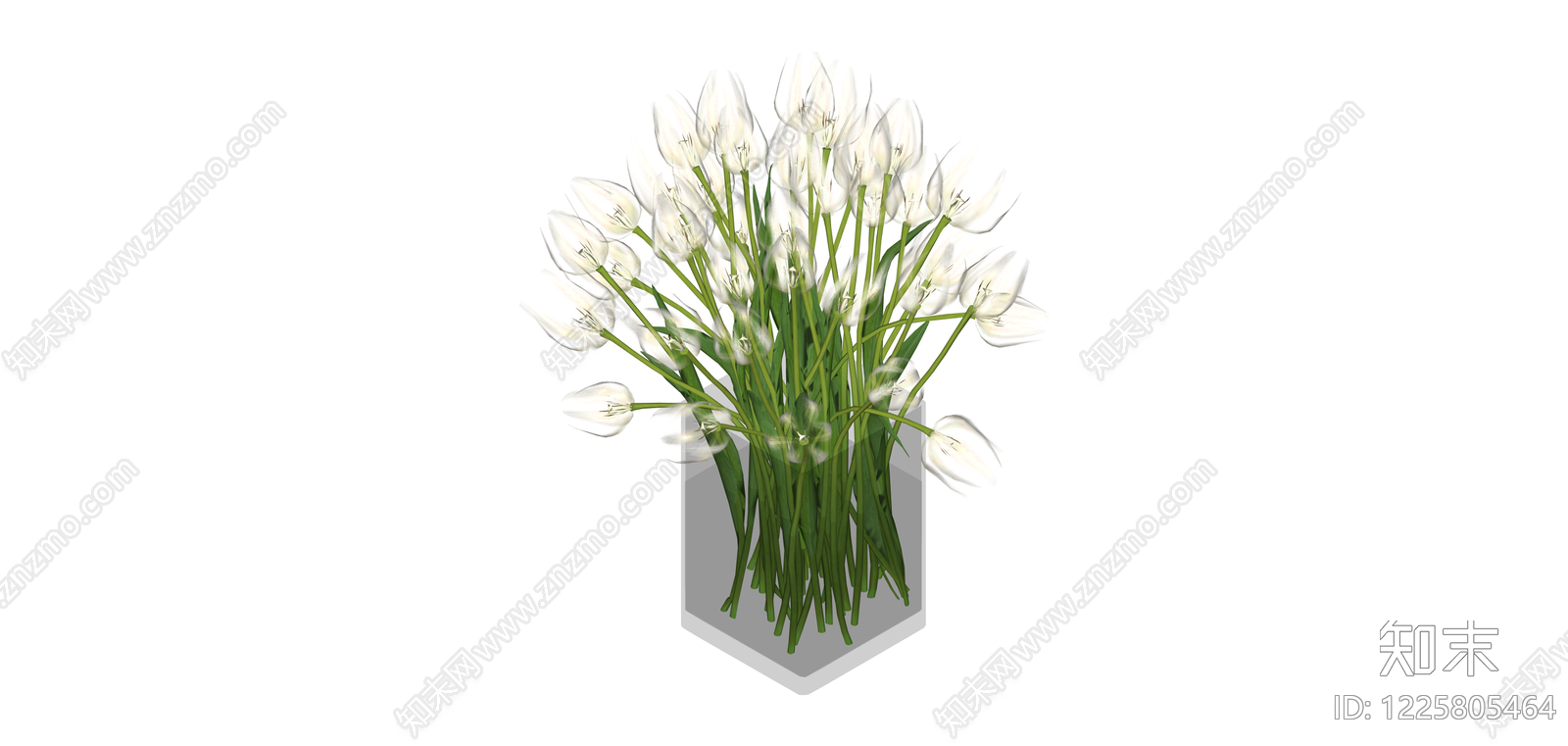 白色郁金香花艺组合SU模型下载【ID:1225805464】