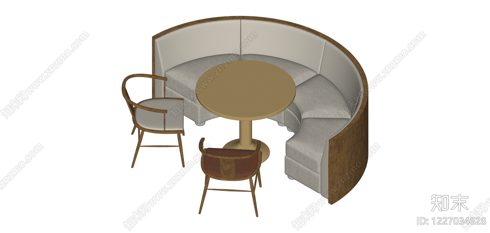 弧形卡座餐桌椅组合SU模型下载【ID:1227034628】