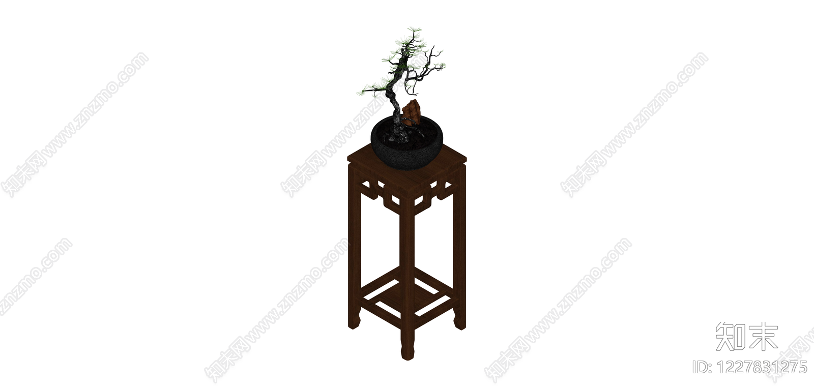 中式花架盆景组合SU模型下载【ID:1227831275】