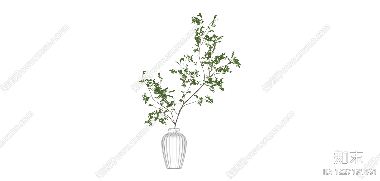 白色条纹花瓶绿植组合SU模型下载【ID:1227191461】