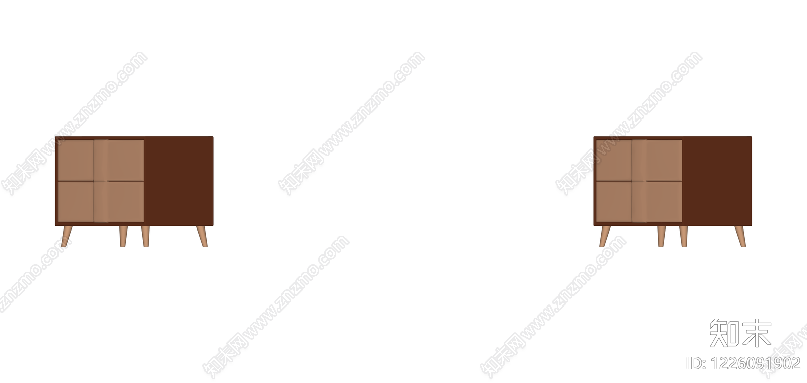 棕色双抽屉床头柜SU模型下载【ID:1226091902】