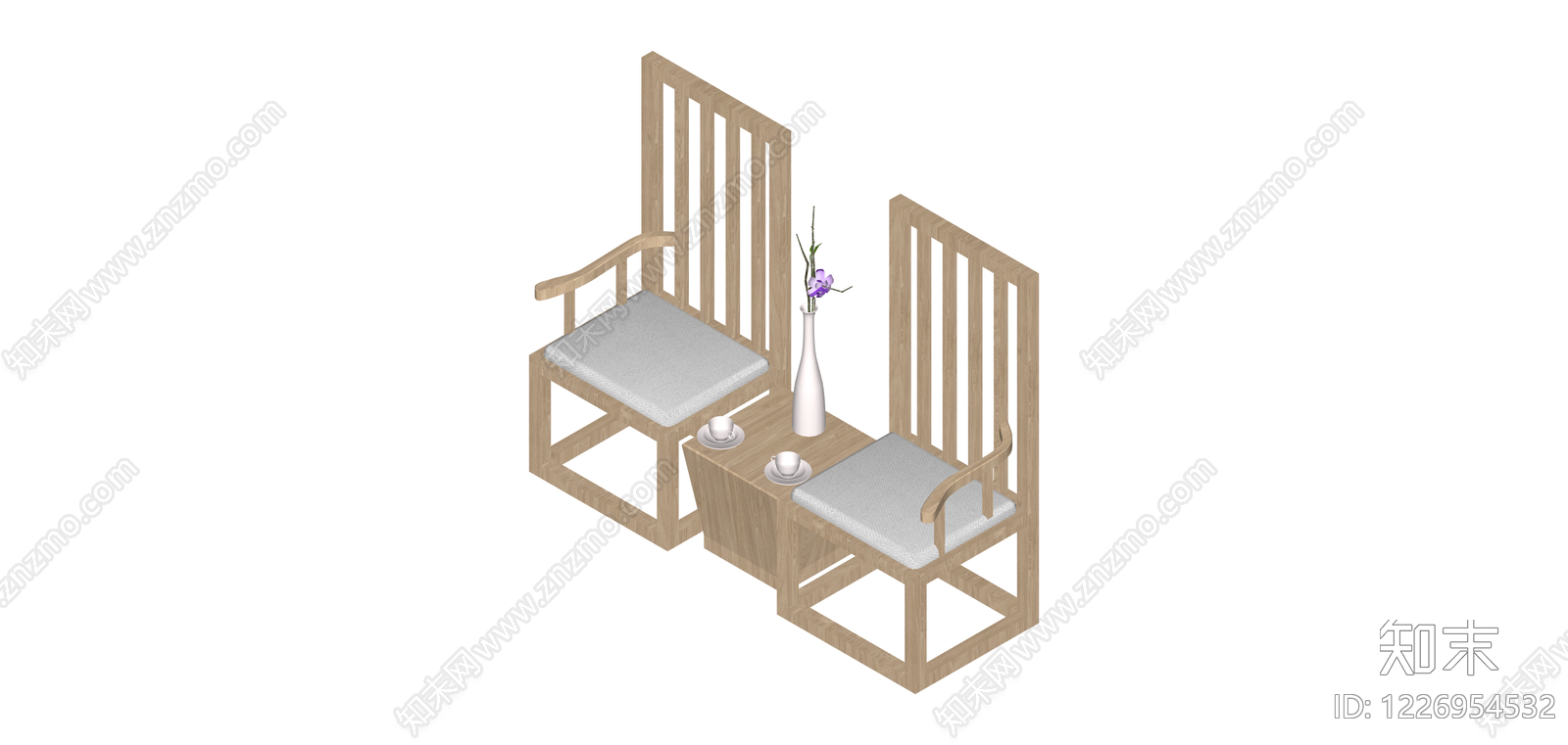 新中式实木茶桌椅组合SU模型下载【ID:1226954532】