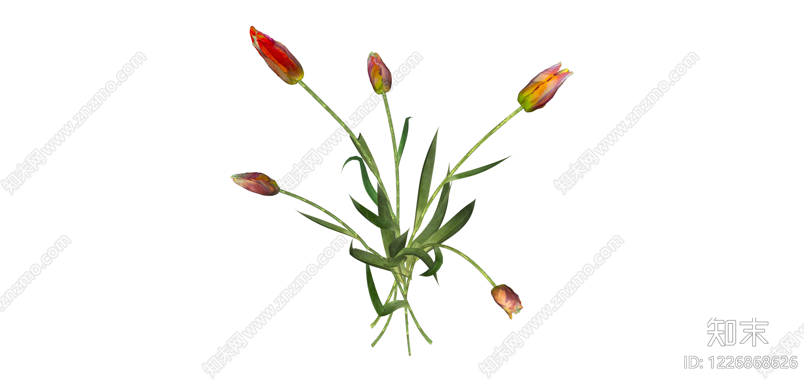红色郁金香花艺组合SU模型下载【ID:1226868626】