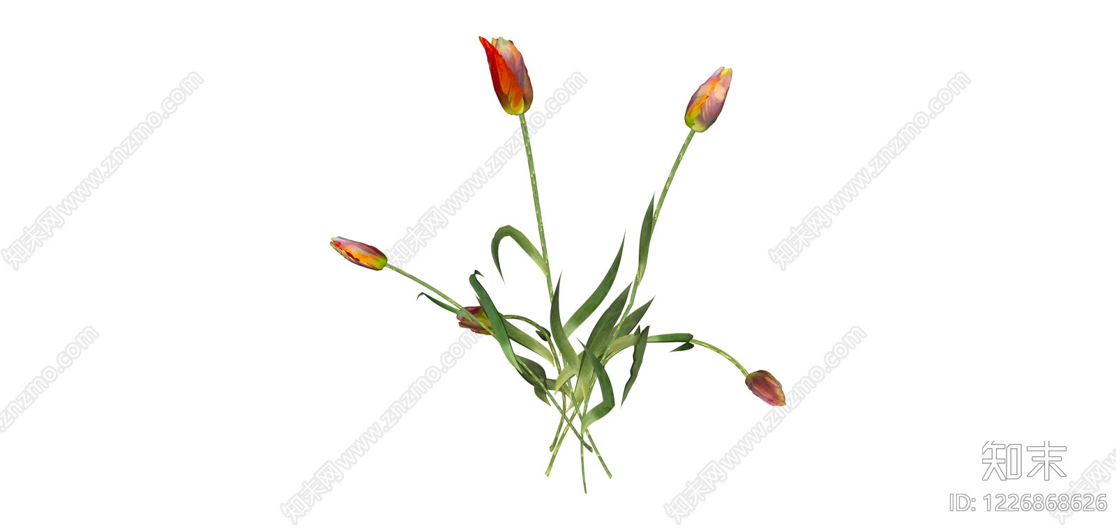 红色郁金香花艺组合SU模型下载【ID:1226868626】