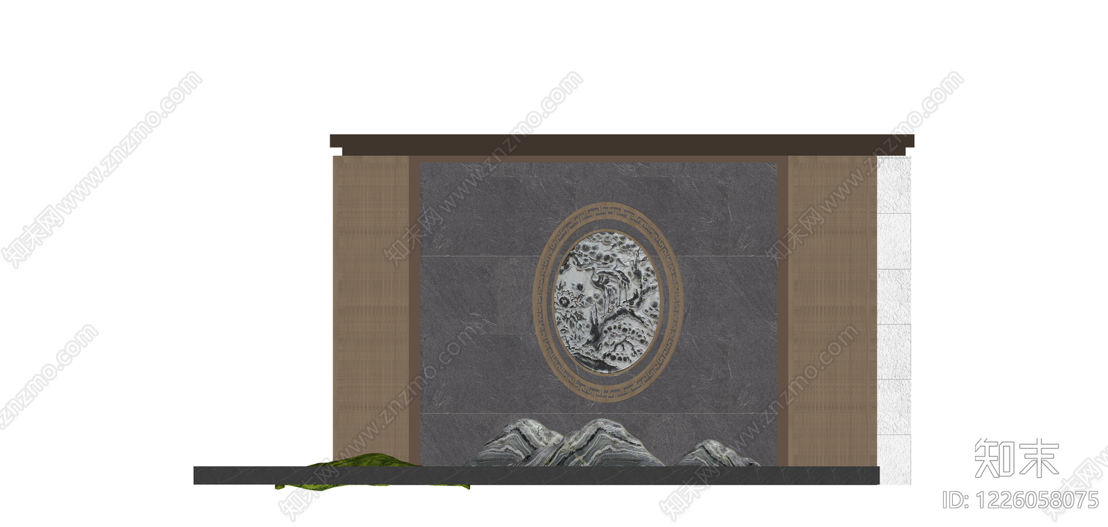 新中式山水景墙SU模型下载【ID:1226058075】