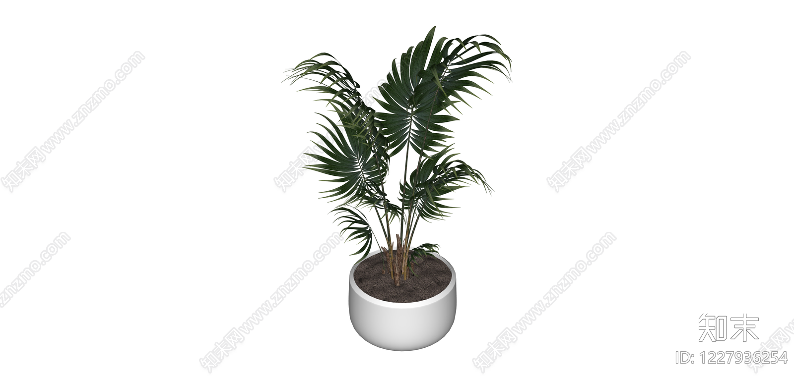 白色花盆绿植组合SU模型下载【ID:1227936254】