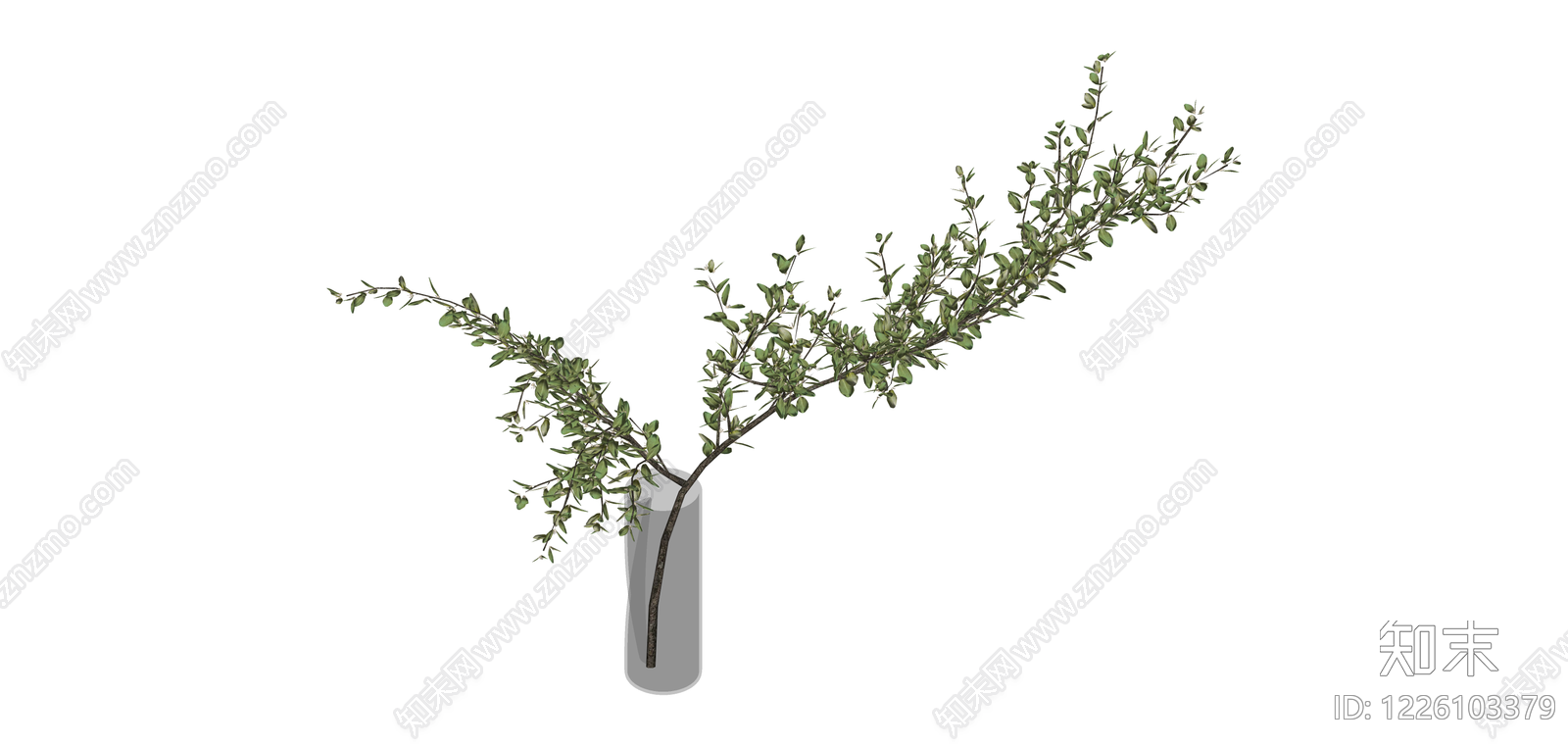 灰色花瓶插枝绿植SU模型下载【ID:1226103379】
