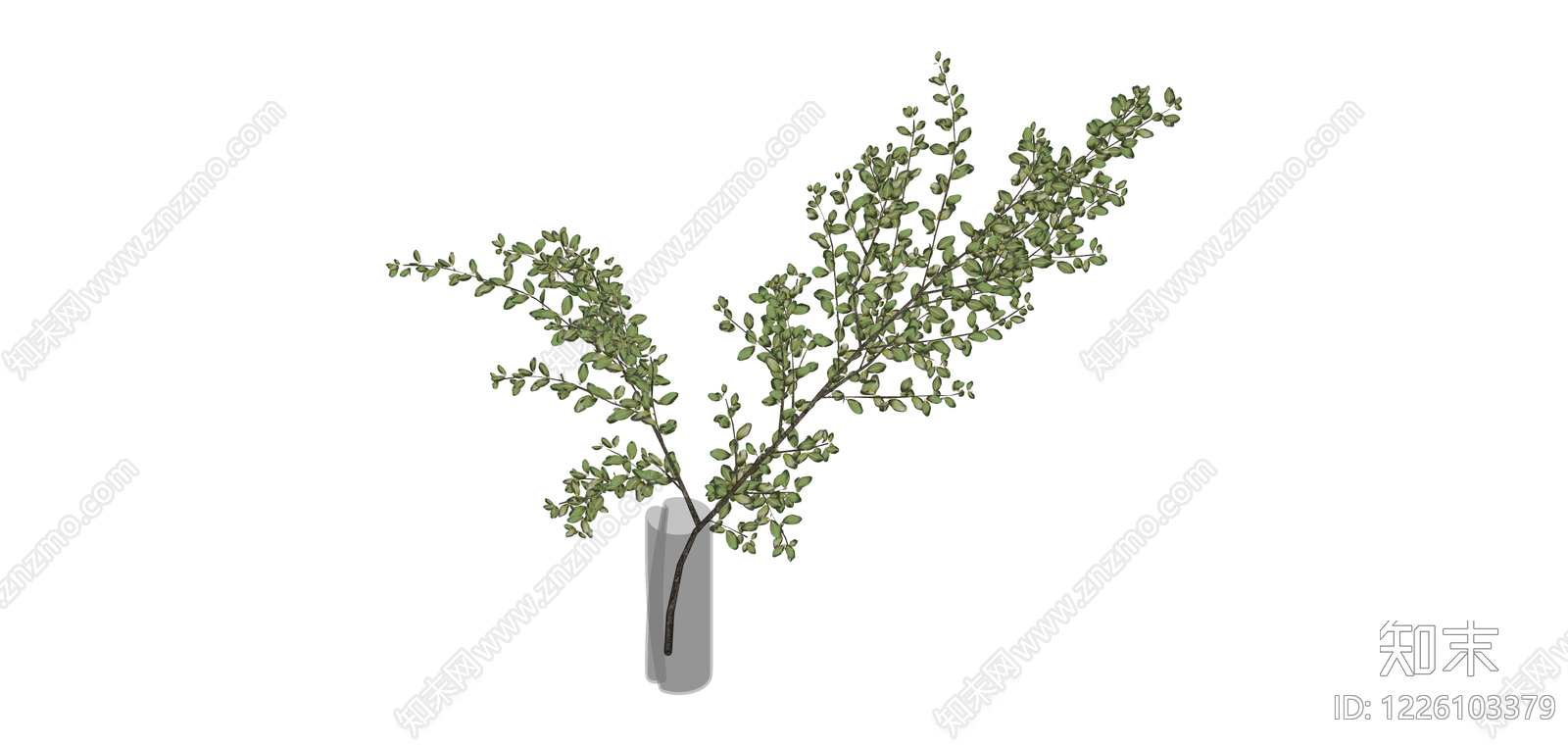 灰色花瓶插枝绿植SU模型下载【ID:1226103379】