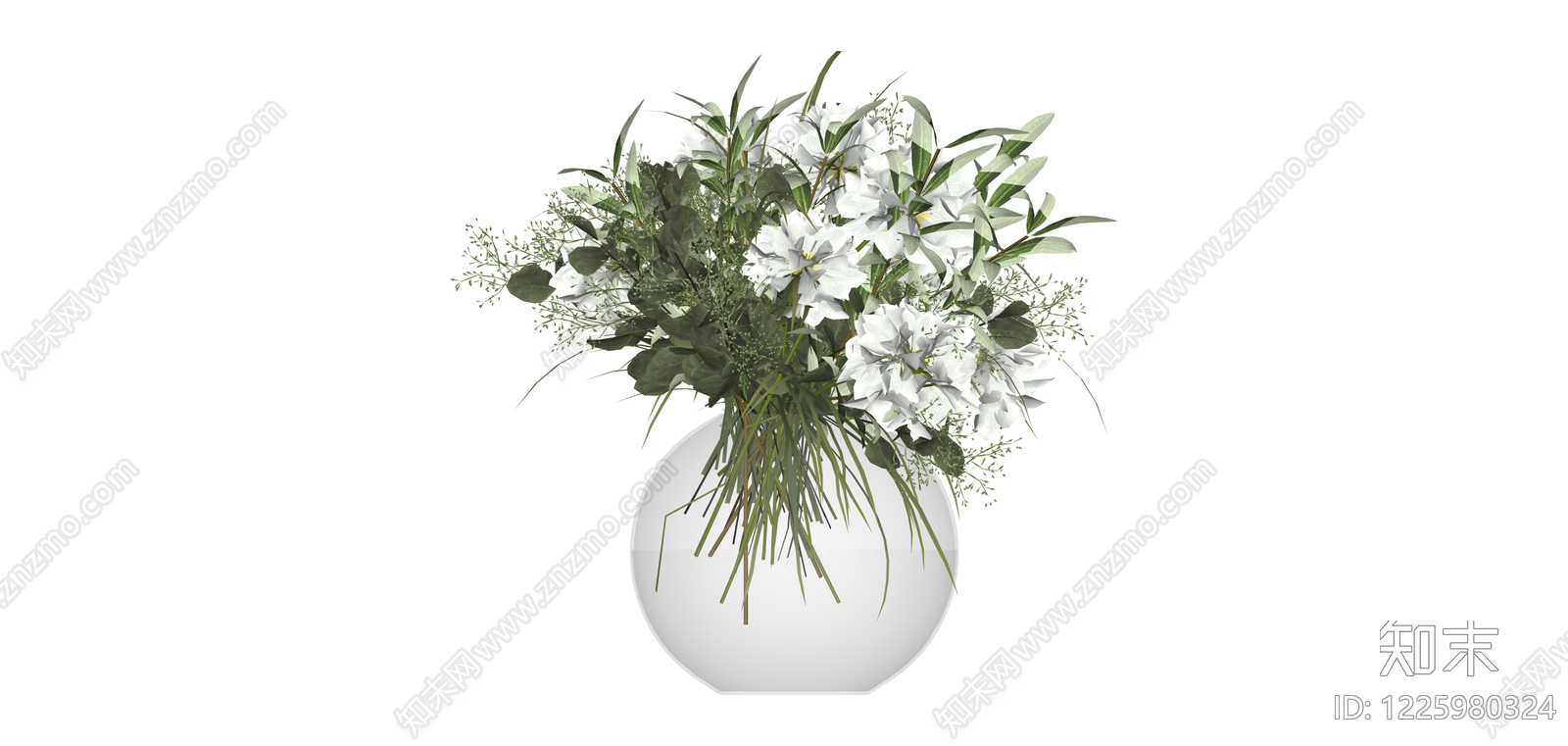 白色花艺盆栽组合SU模型下载【ID:1225980324】