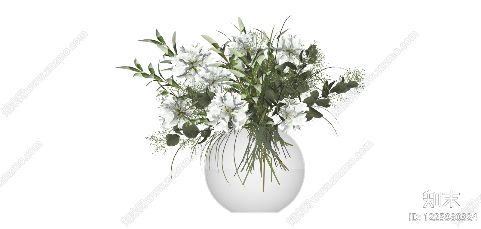 白色花艺盆栽组合SU模型下载【ID:1225980324】