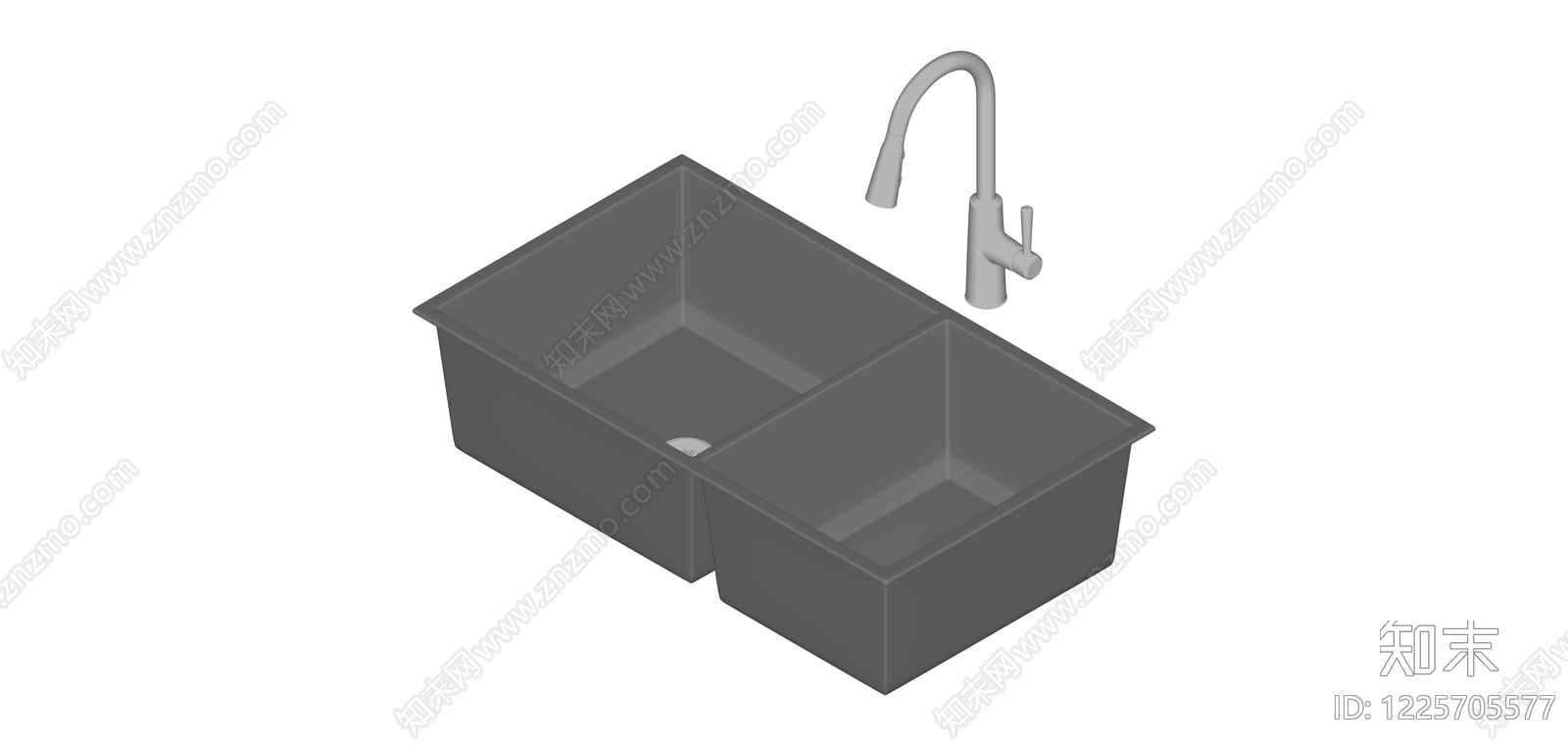 双槽厨房水槽组件SU模型下载【ID:1225705577】