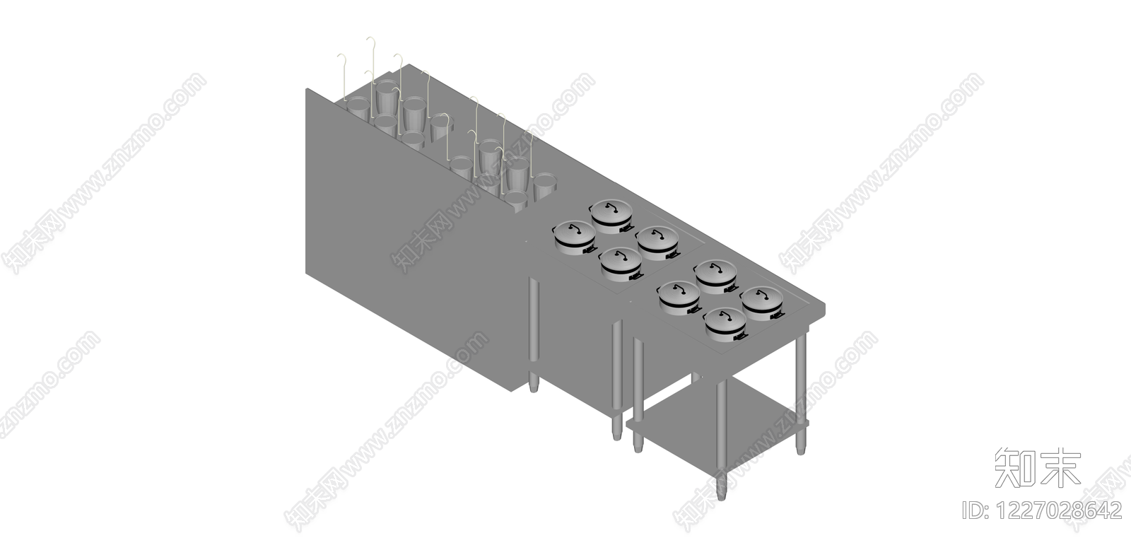 商用厨房烹饪操作台SU模型下载【ID:1227028642】