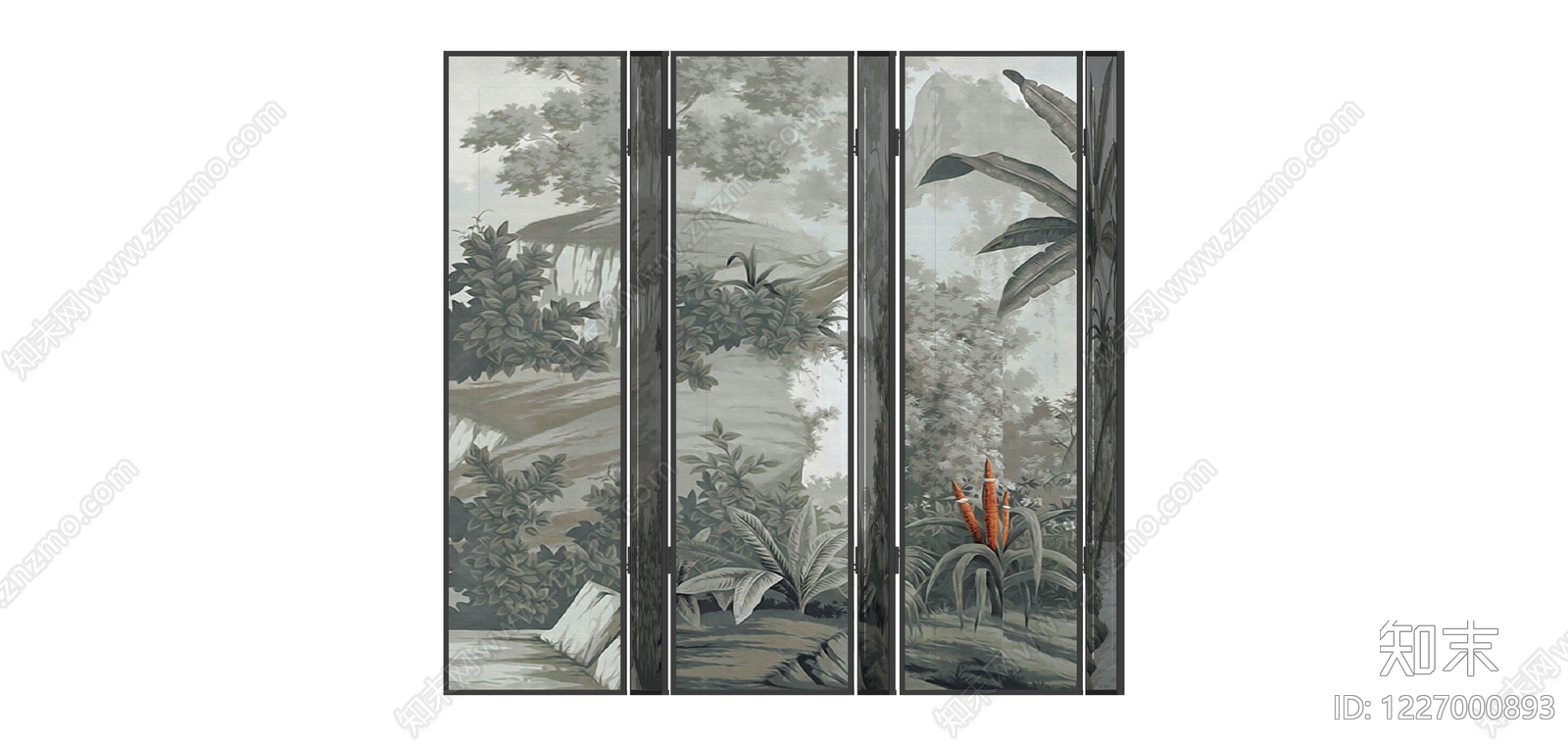 六折丛林风景屏风SU模型下载【ID:1227000893】