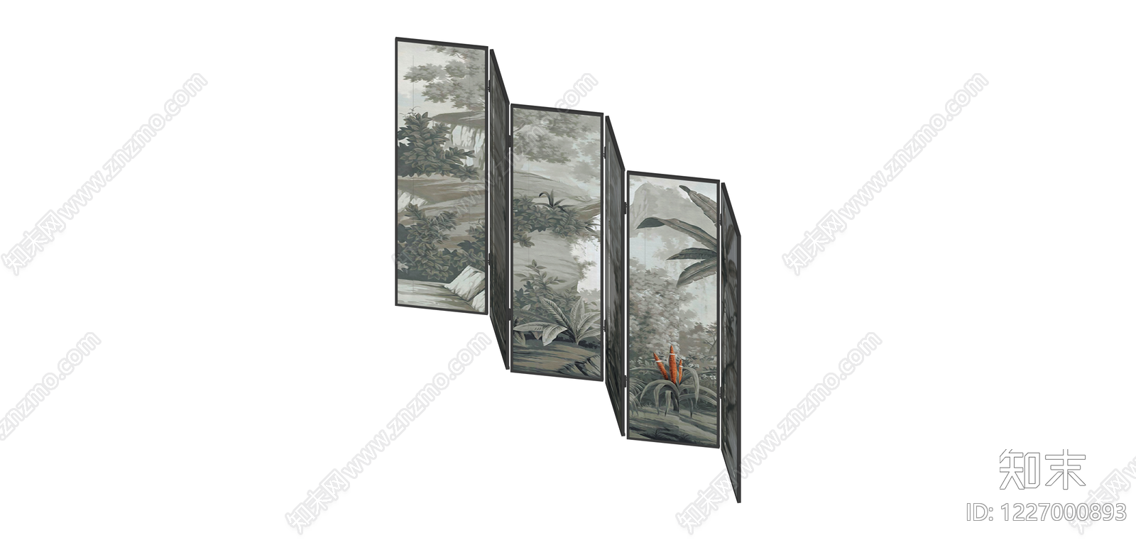 六折丛林风景屏风SU模型下载【ID:1227000893】
