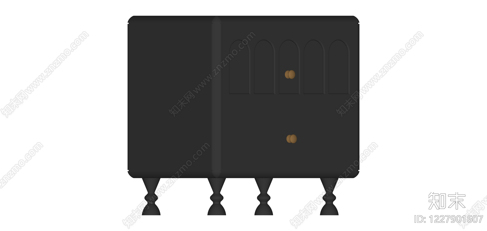 黑色复古五斗柜SU模型下载【ID:1227901607】