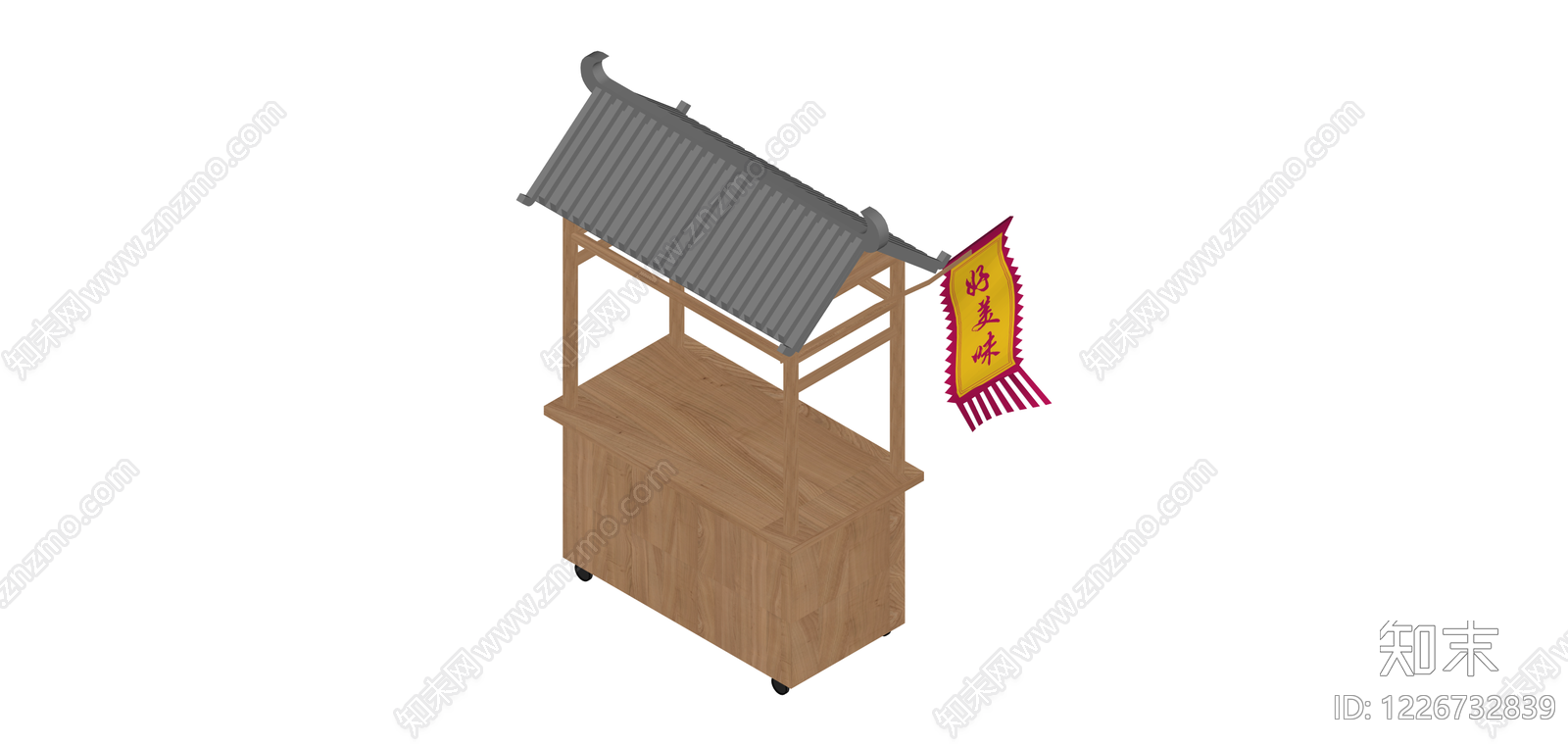 中式木质奶茶摊车SU模型下载【ID:1226732839】