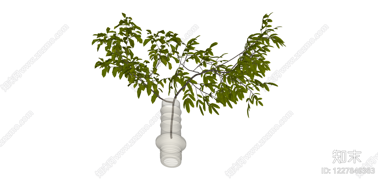 白色花瓶配绿植SU模型下载【ID:1227849383】