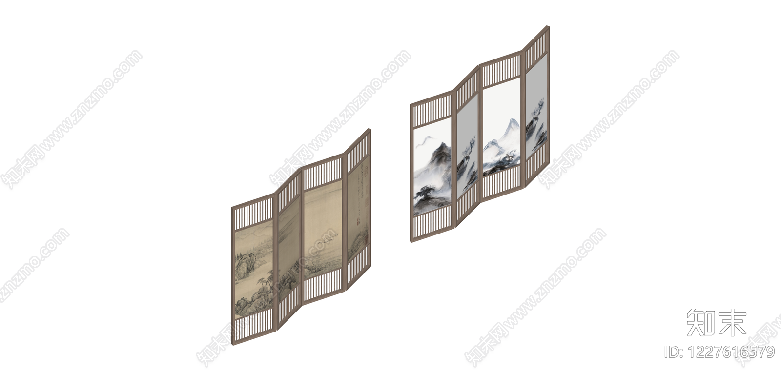 四折新中式山水屏风SU模型下载【ID:1227616579】
