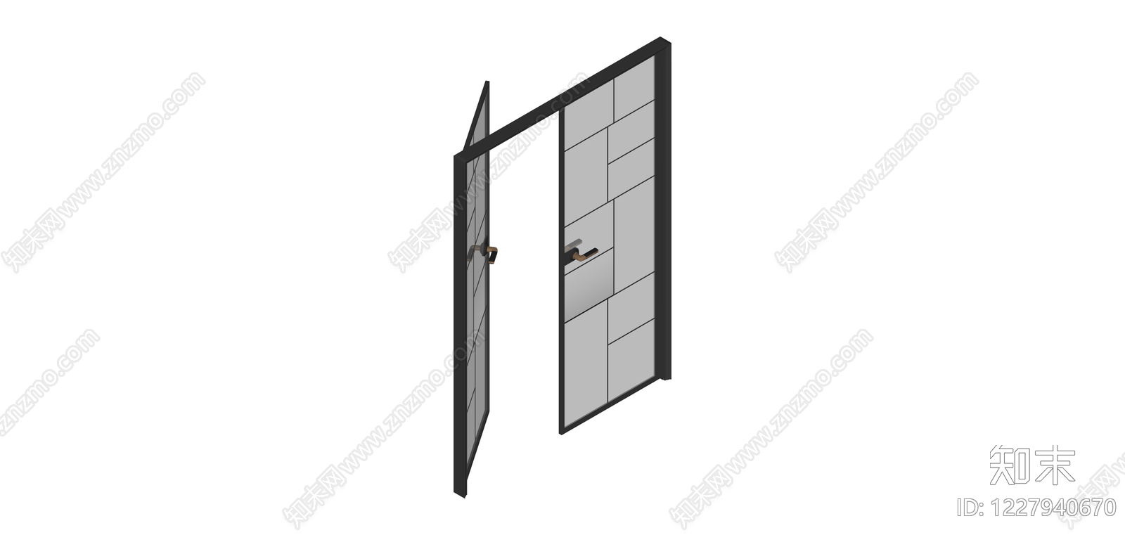 现代玻璃双开门组件SU模型下载【ID:1227940670】