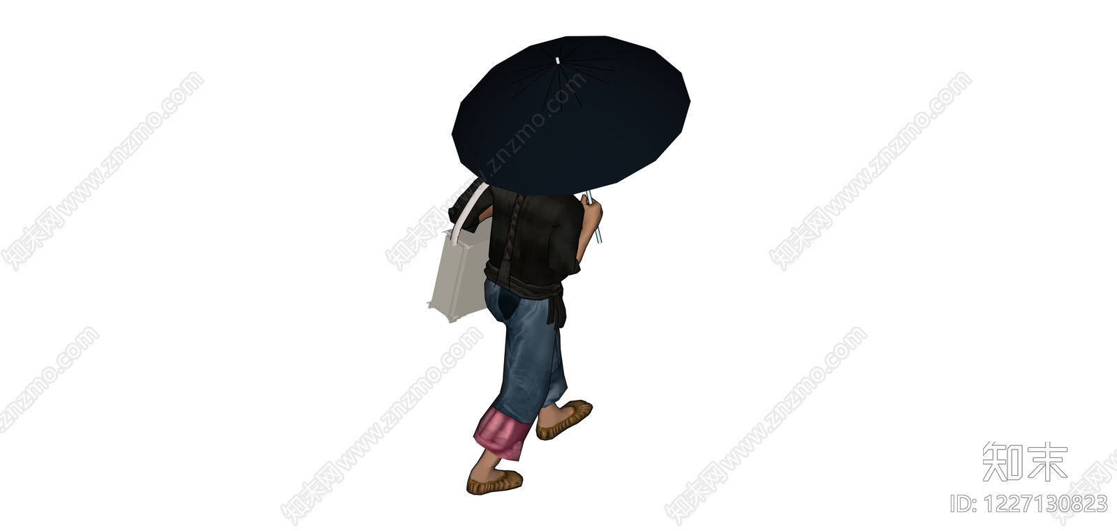 撑伞行走的男性人物SU模型下载【ID:1227130823】