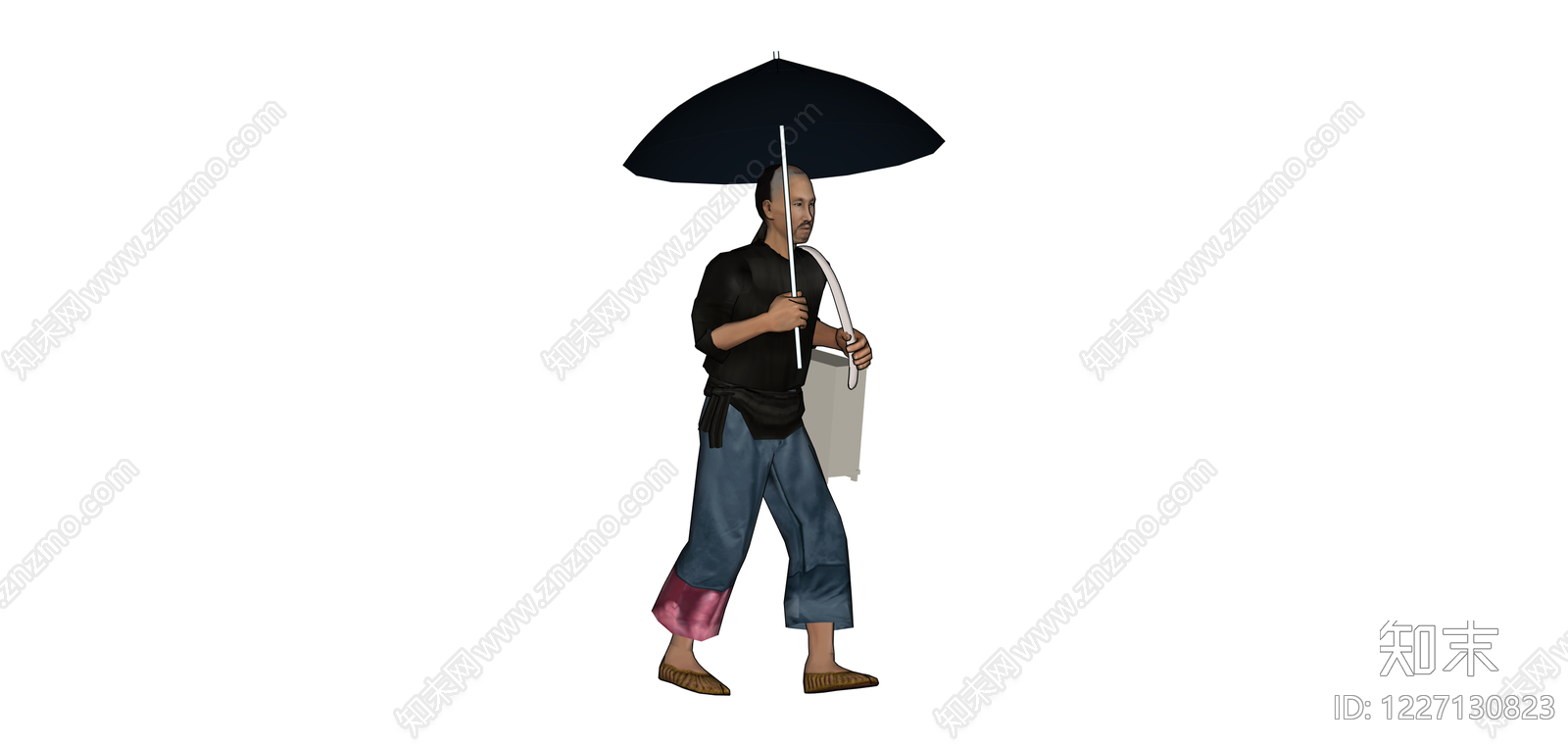 撑伞行走的男性人物SU模型下载【ID:1227130823】