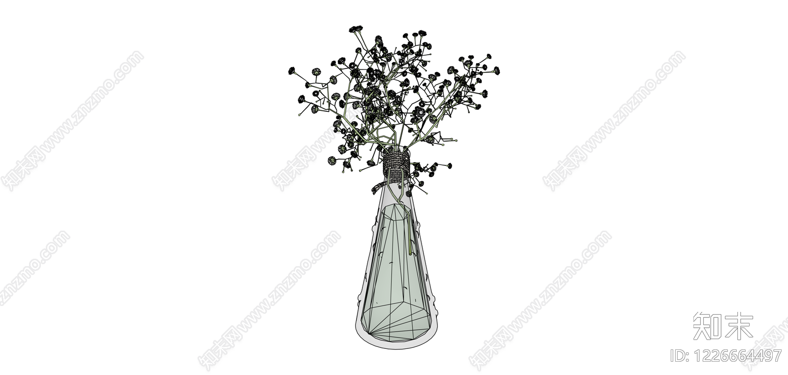 锥形玻璃花瓶插花SU模型下载【ID:1226664497】
