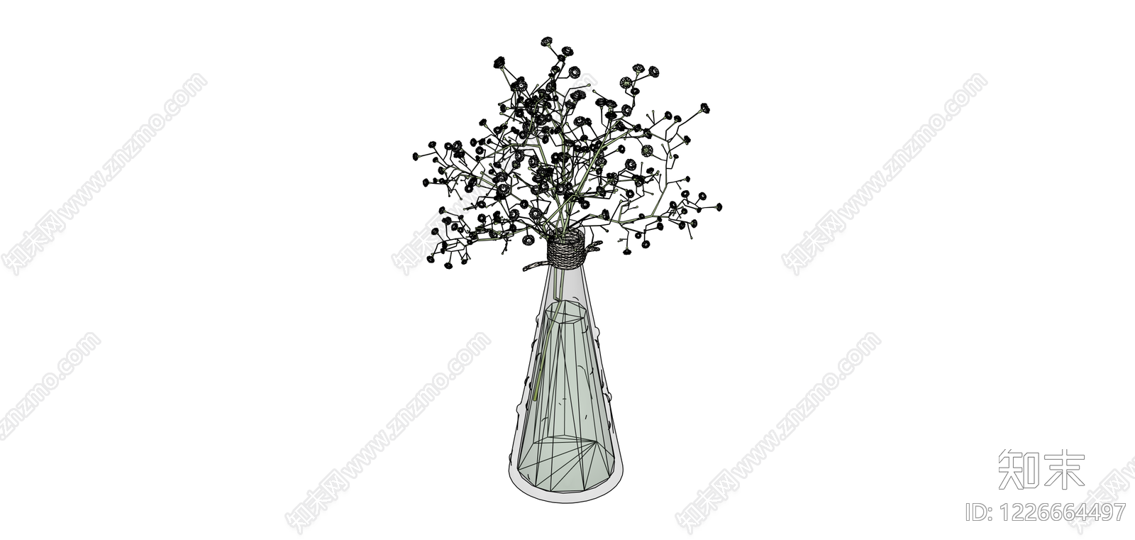 锥形玻璃花瓶插花SU模型下载【ID:1226664497】