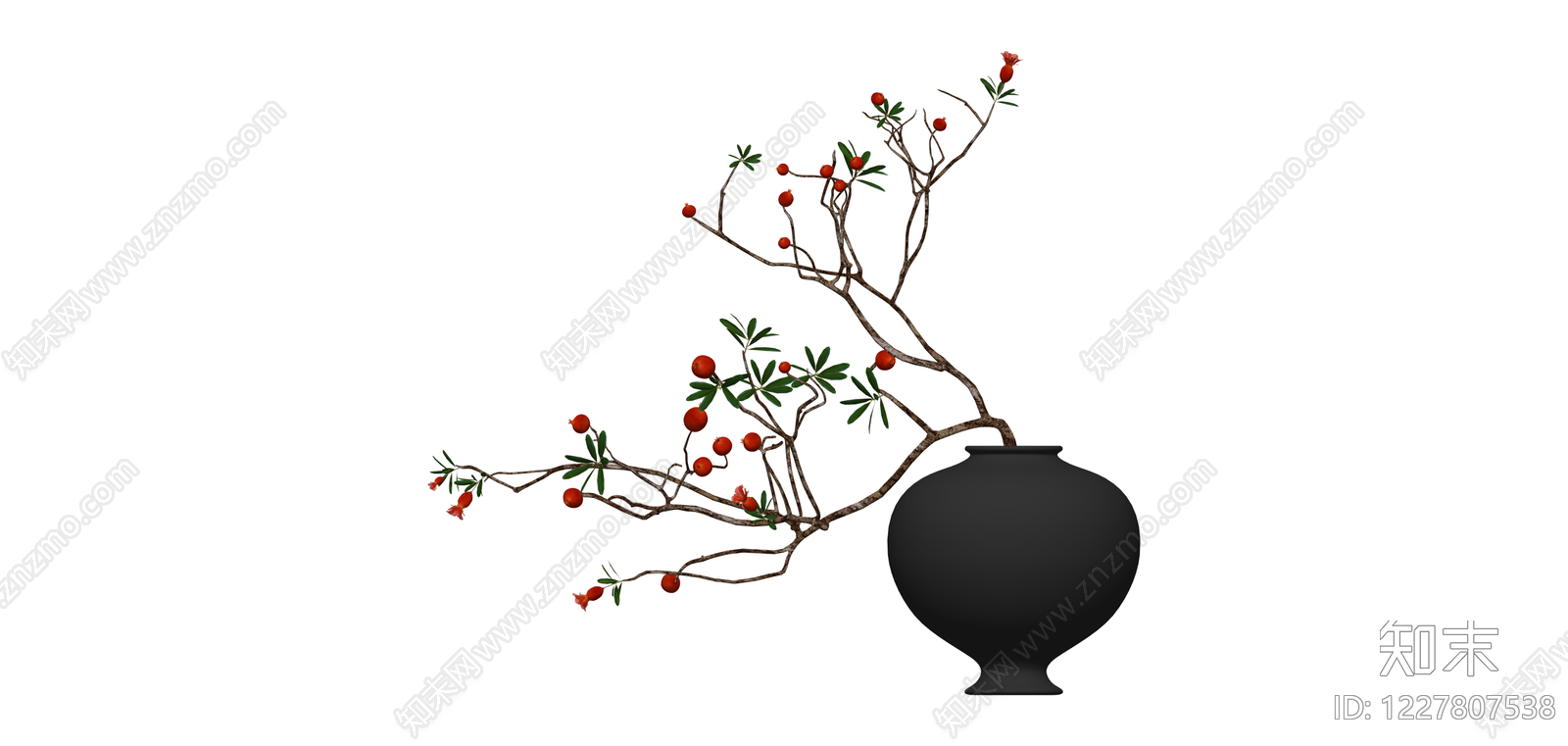 黑陶花瓶插花艺SU模型下载【ID:1227807538】