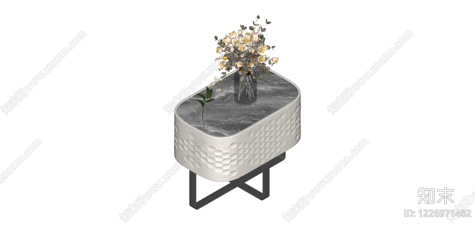 白色纹理边几组合SU模型下载【ID:1226971482】