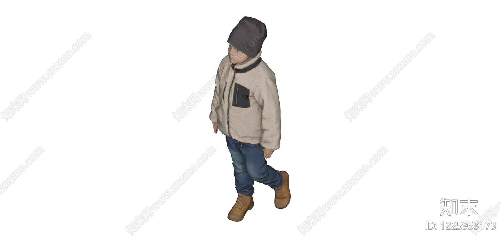 穿冬装行走男童SU模型下载【ID:1225959173】