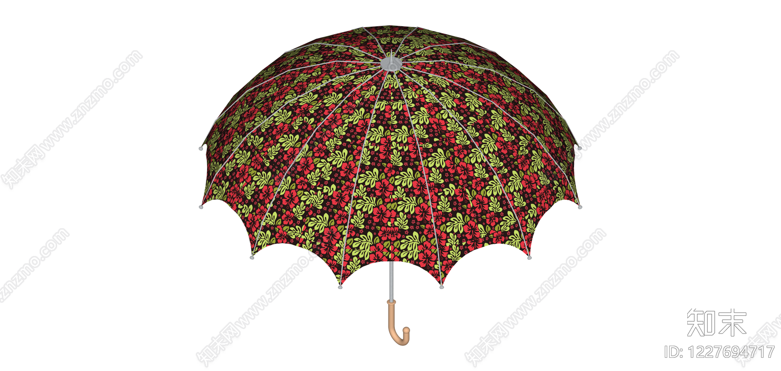 红绿花卉纹样雨伞SU模型下载【ID:1227694717】
