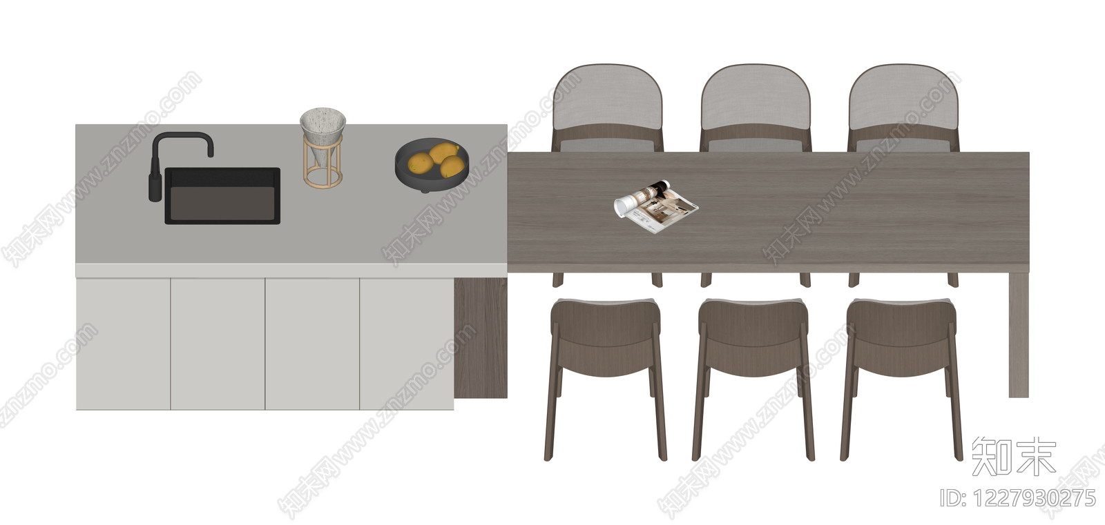 现代餐桌椅组合SU模型下载【ID:1227930275】