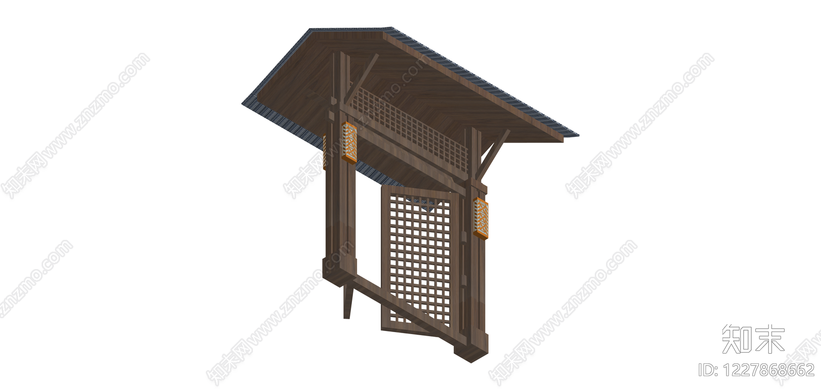 日式木质格栅门亭SU模型下载【ID:1227868662】