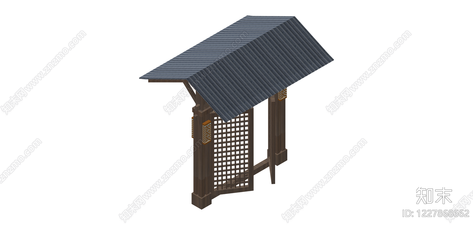 日式木质格栅门亭SU模型下载【ID:1227868662】