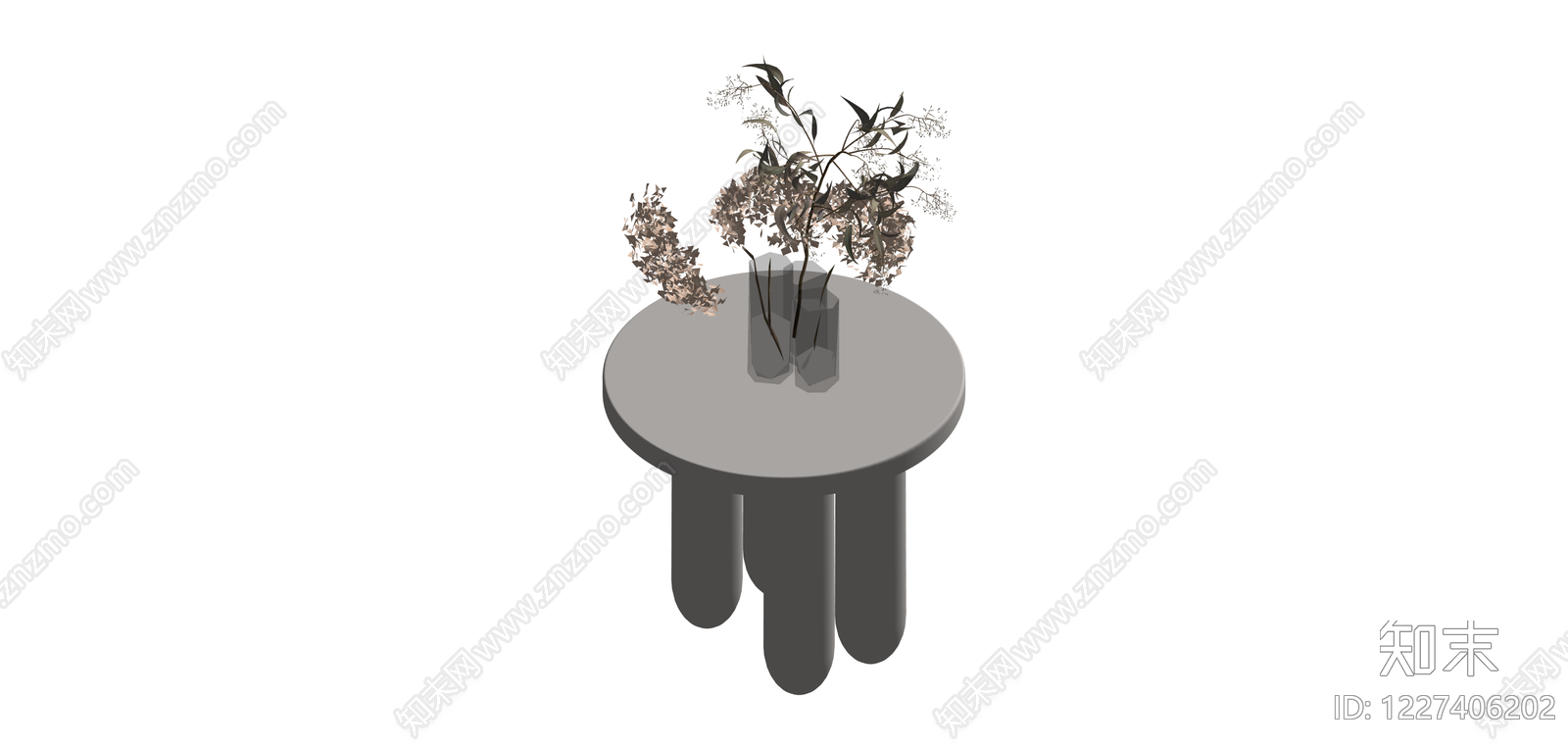 灰色圆柱腿边几SU模型下载【ID:1227406202】