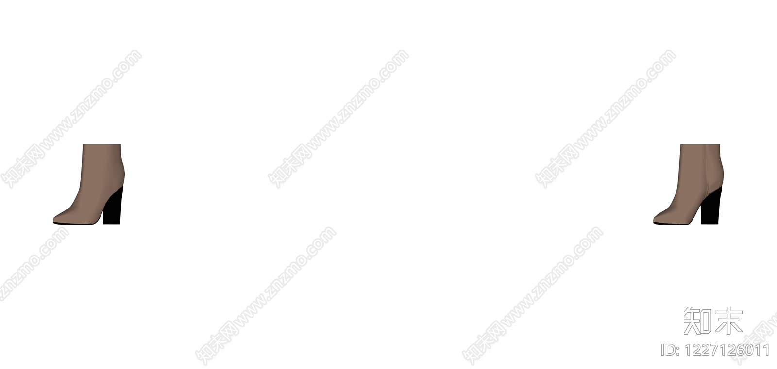 棕色高跟短靴SU模型下载【ID:1227126011】