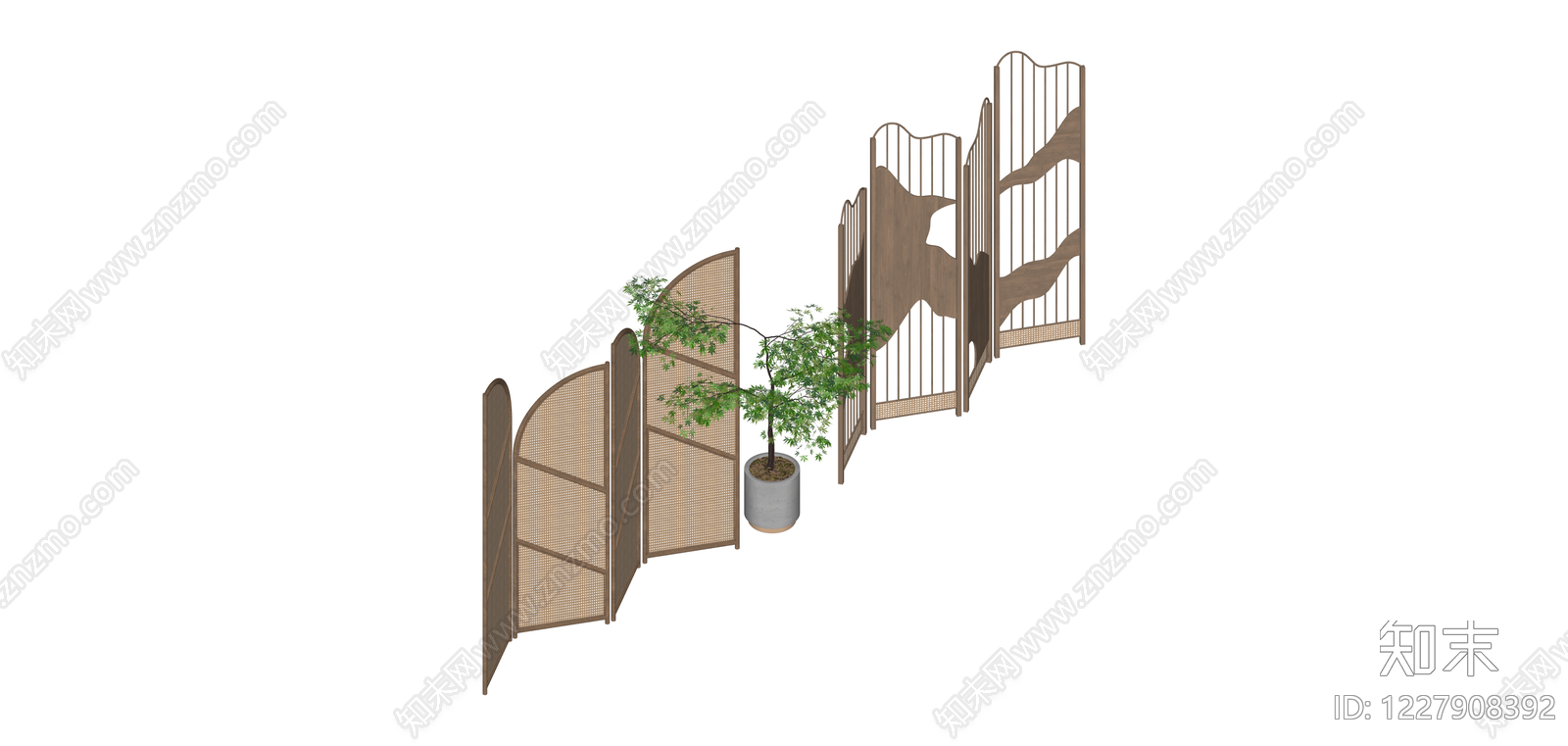 组合式藤编木质屏风SU模型下载【ID:1227908392】