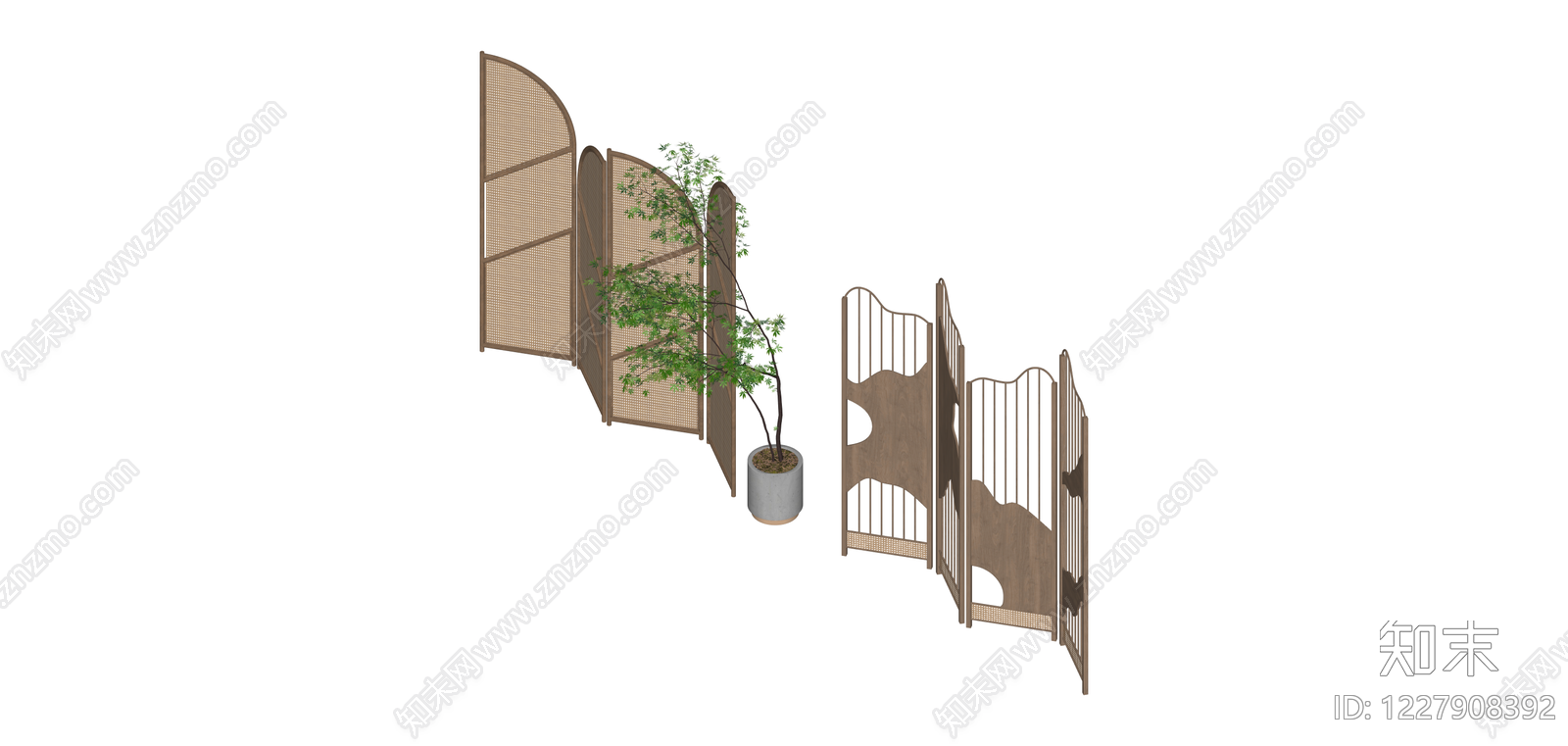 组合式藤编木质屏风SU模型下载【ID:1227908392】
