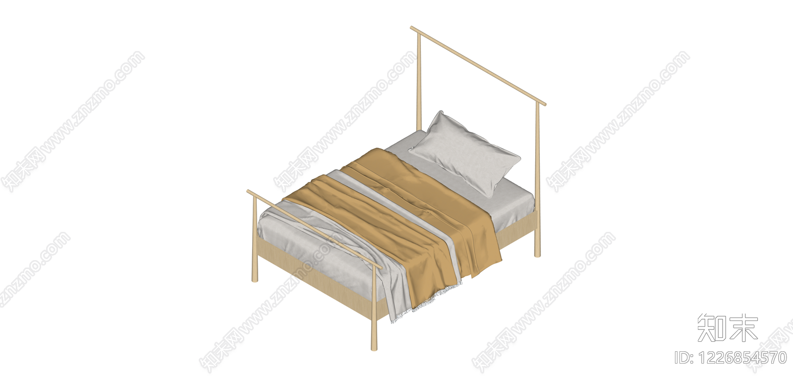 原木色四柱床SU模型下载【ID:1226854570】
