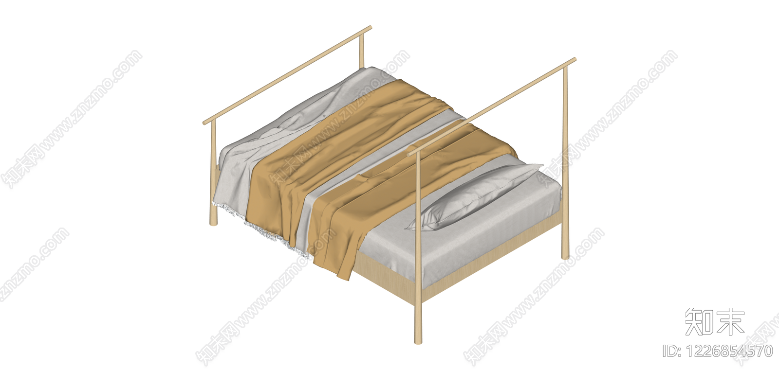 原木色四柱床SU模型下载【ID:1226854570】