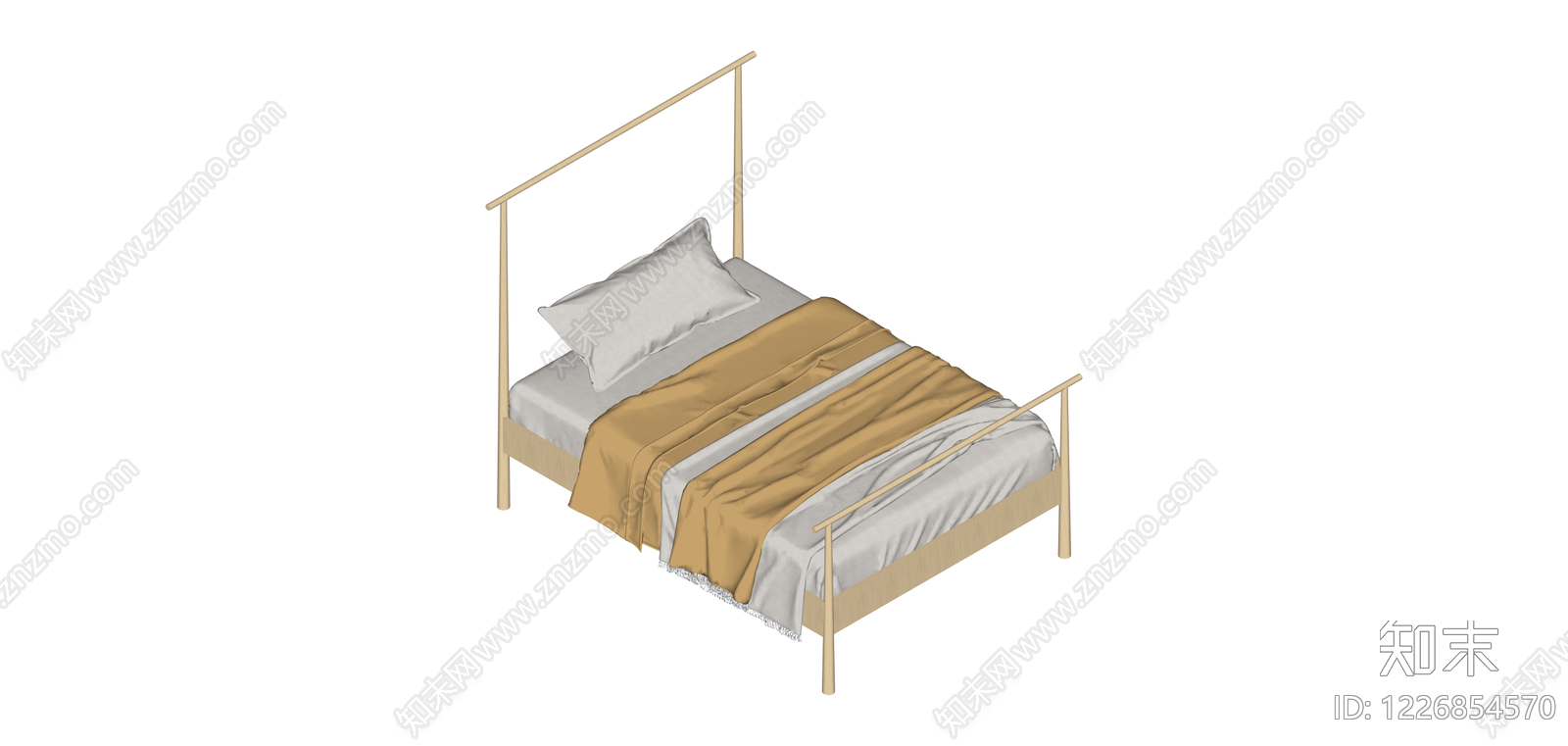 原木色四柱床SU模型下载【ID:1226854570】